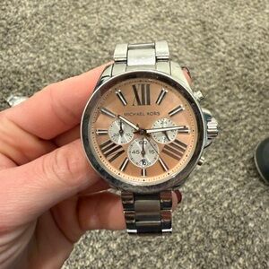 Silver with a rose gold/pink face, Michael Kors